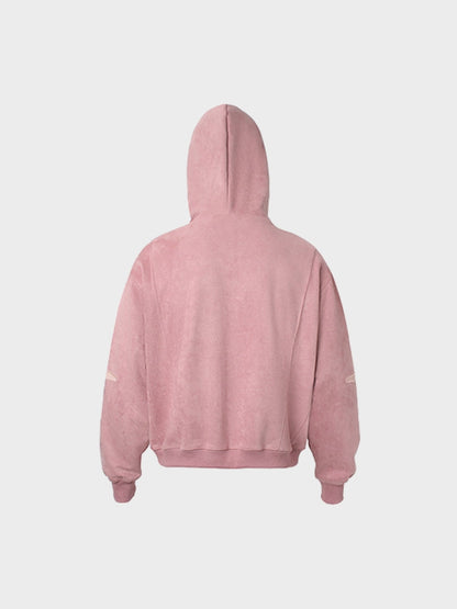 Embroidered Loose-Fit Zip-Up Hoodie