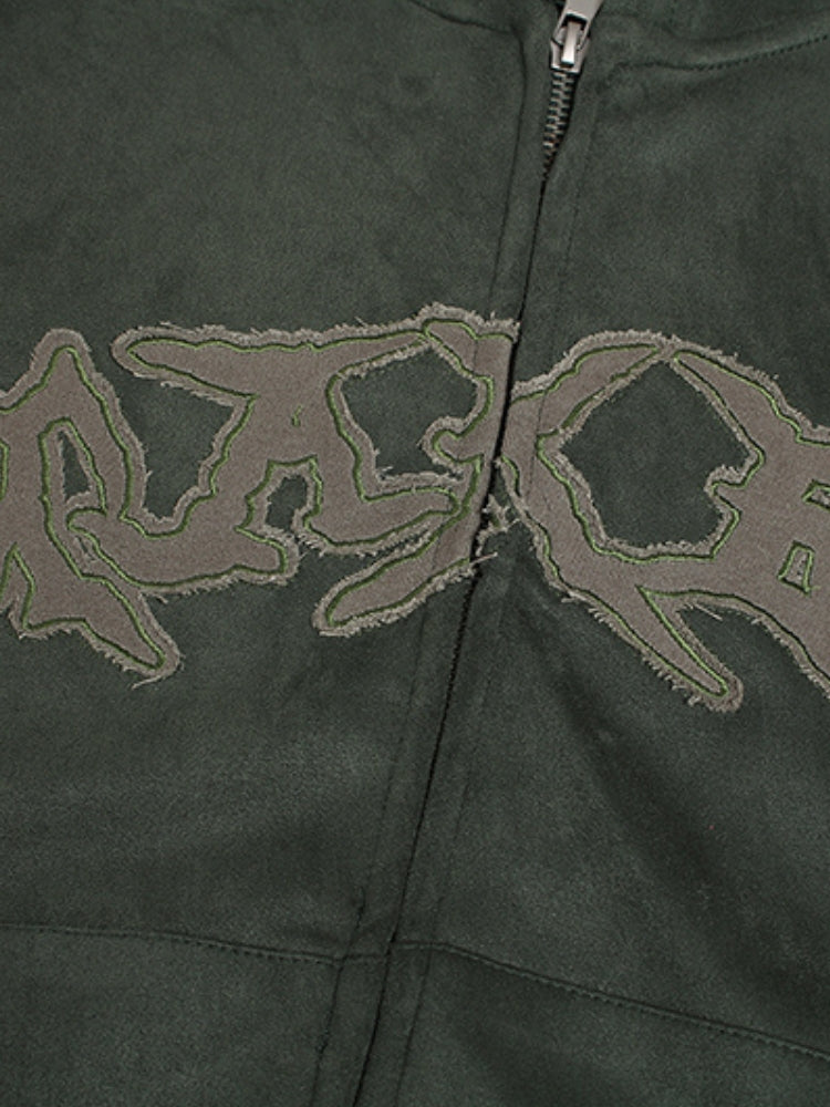 Embroidered Loose-Fit Zip-Up Hoodie