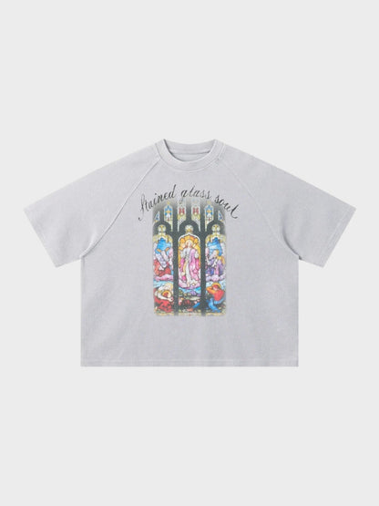 Waffle Knit Graphic Print Relaxed T-Shirt