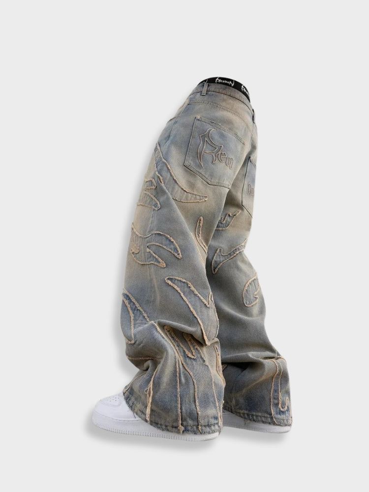 Unisex Loose-Fit Distressed Washed Denim Jeans Gray