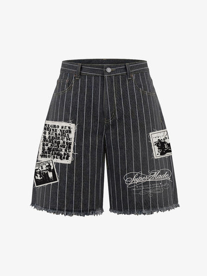 Vintage Pinstripe Patchwork Baggy Denim Set
