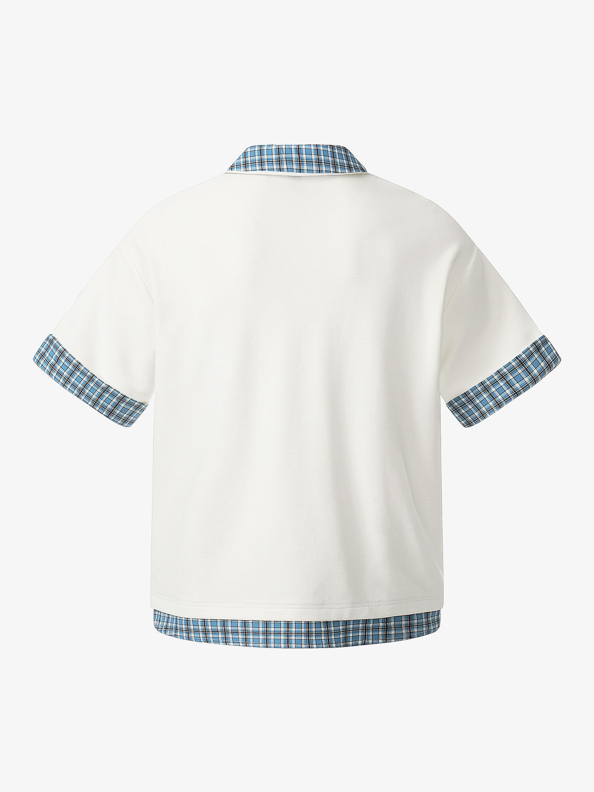 Revelse™  Pique Cotton Polo Shirt With Plaid Contrast Collar and Cuffs