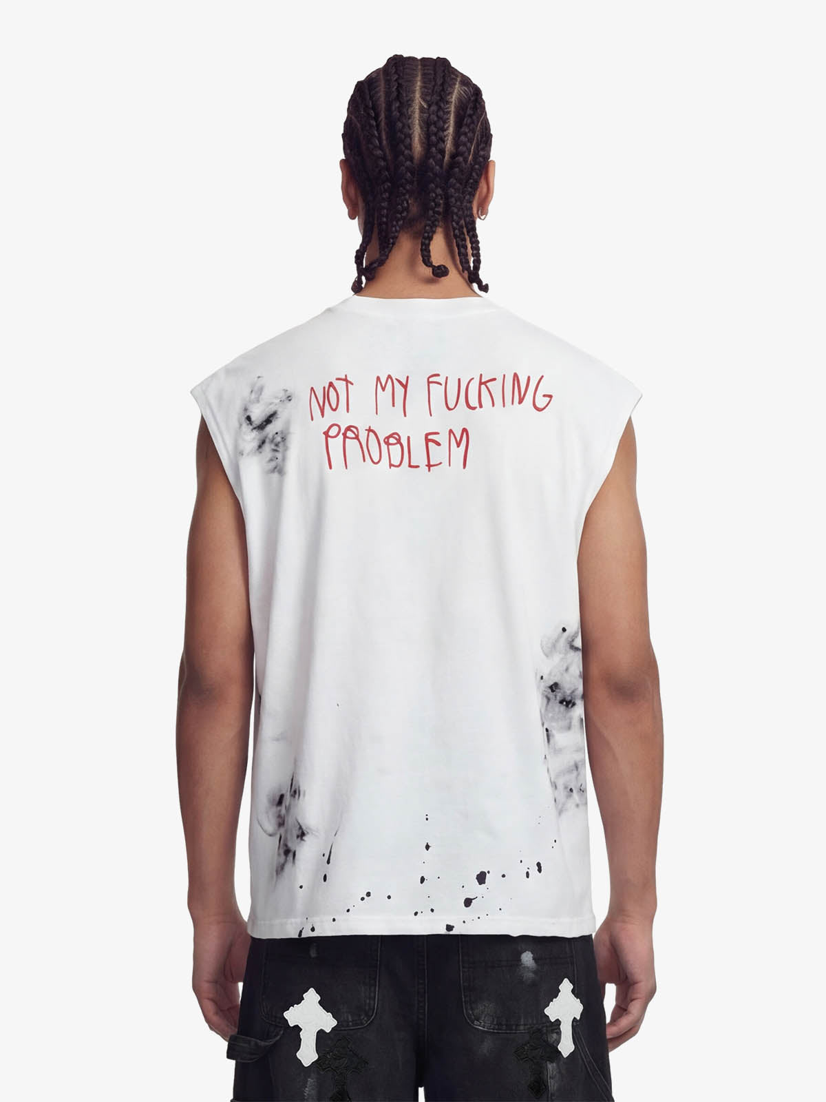 Grunge Slogan Print Distressed Raw Hem Sleeveless T-Shirt