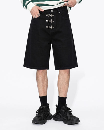 Men's Denim Metal Buckle Baggy Jorts