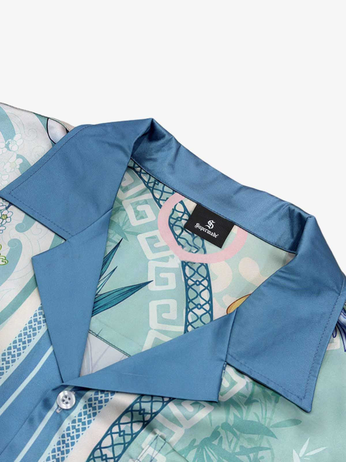 Revelse™  Silky Camp Collar Boxy Shirt Porcelain Floral Print