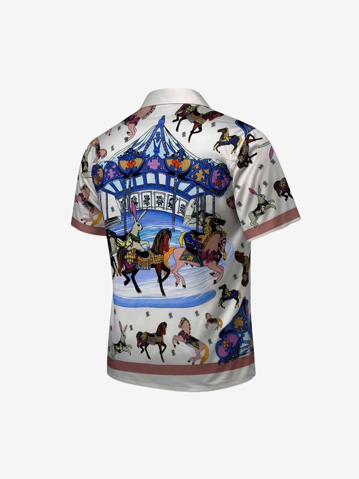 Revelse™  Satin Camp Collar Boxy Shirt Carousel Animal Print