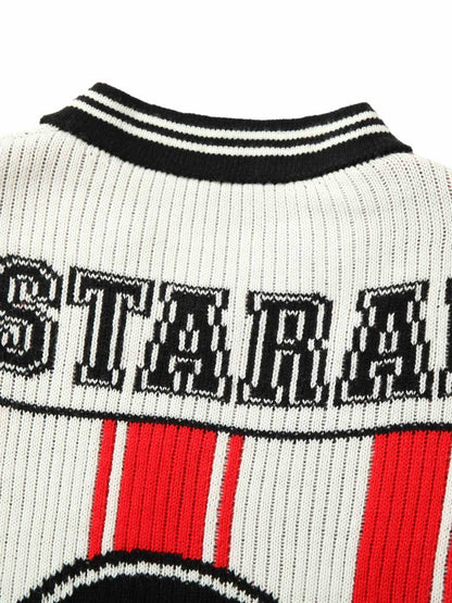 Revelse™ Vintage Striped Baseball Knit Sweater Red