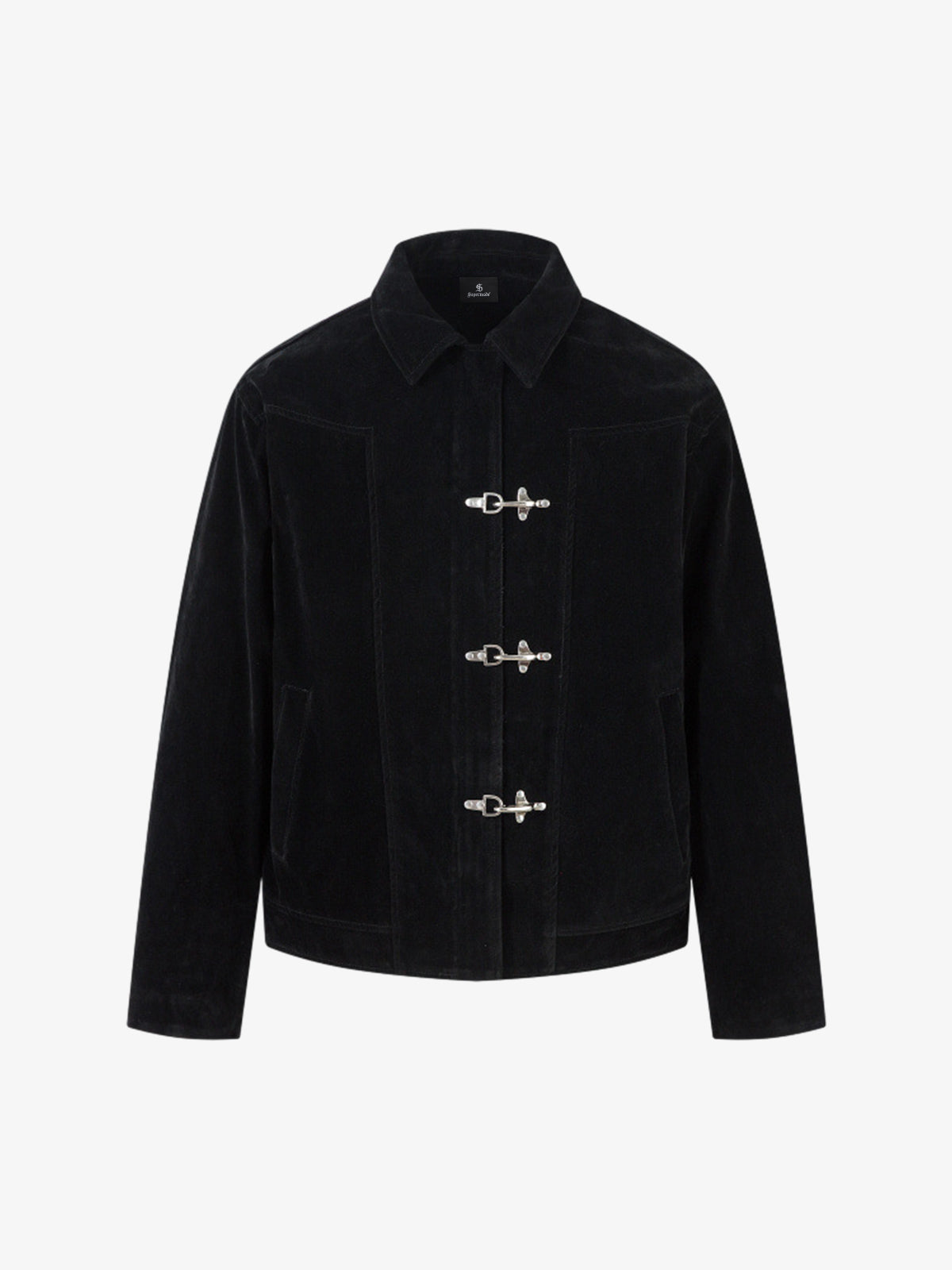 Retro Suede Bomber Jacket with Metal Button Lapel