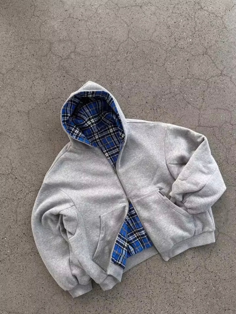 Reversible Hooded Patchwork Polyester Jacket