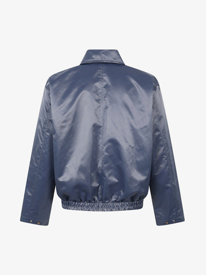 Varsity jacket showing its stand collar and front fastening