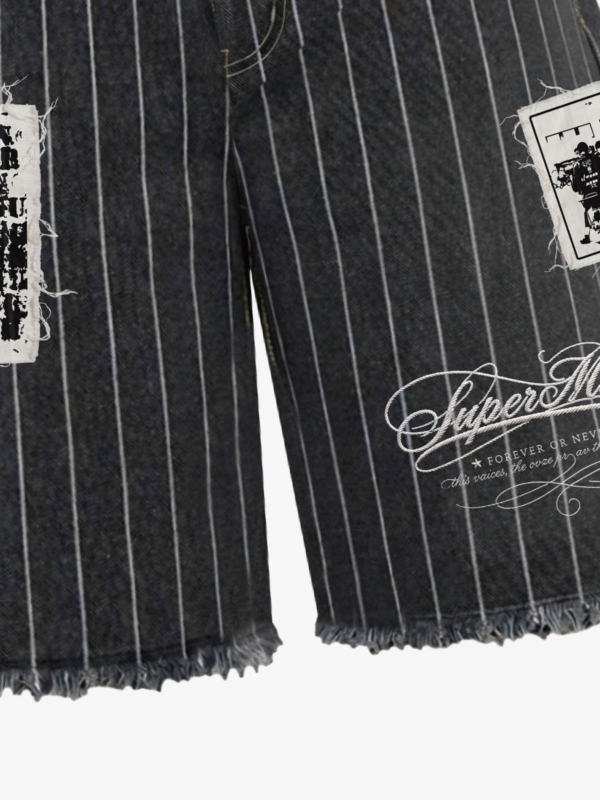 Vintage Pinstripe Patchwork Baggy Denim Set