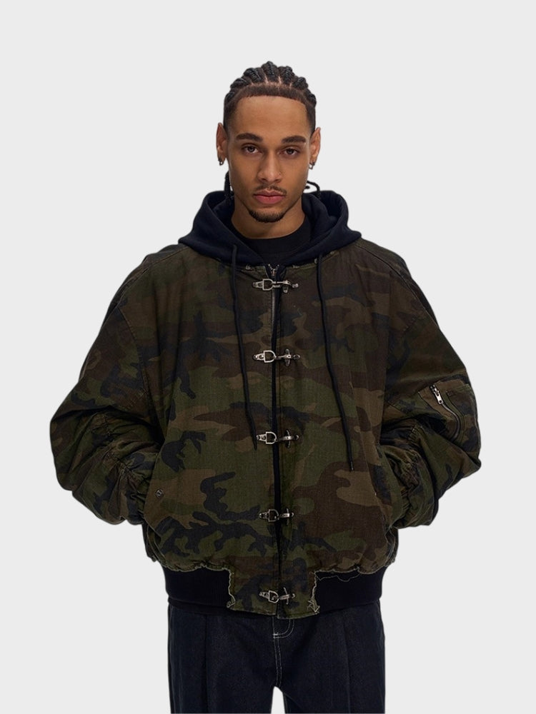 Camouflage Cotton Quilted Hooded Jacket