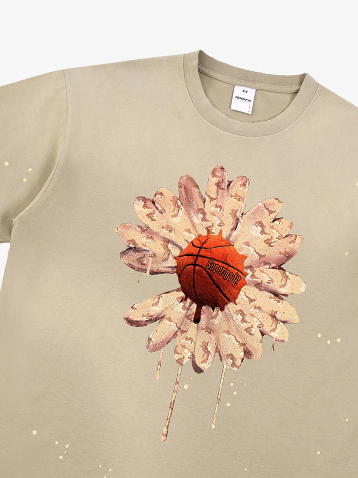 Floral Ink Splatter Graphic Basketball T-Shirt