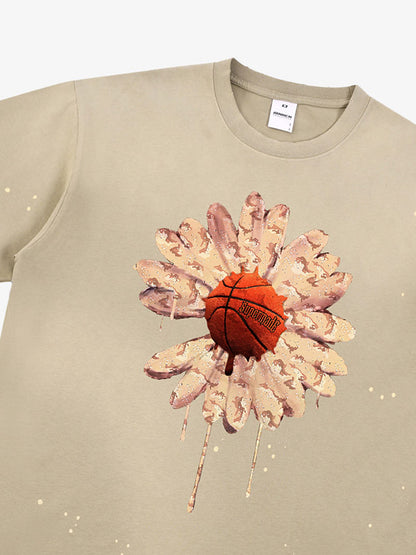 Floral Ink Splatter Graphic Basketball T-Shirt