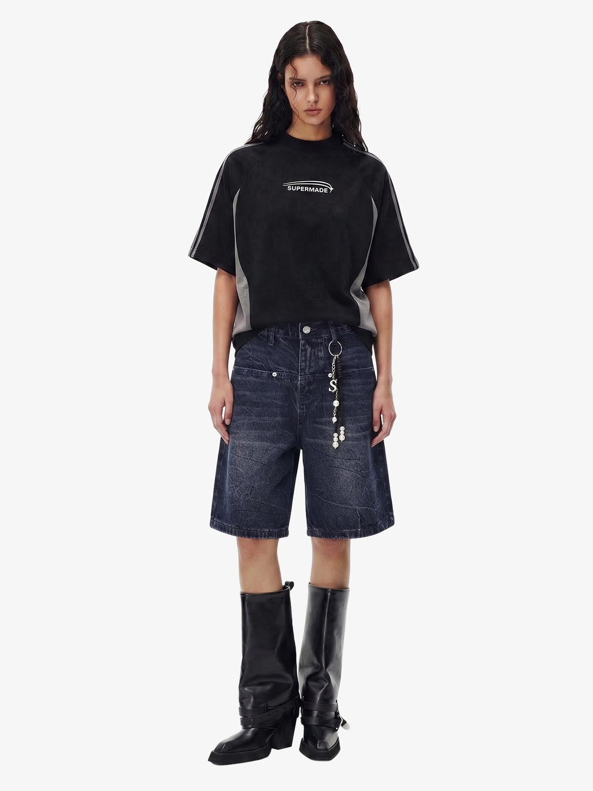 Revelse™ Wide Leg Washed Denim Shorts Blue
