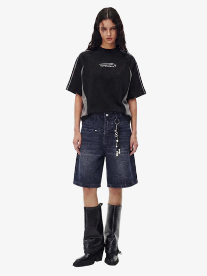 Revelse™ Wide Leg Washed Denim Shorts Blue