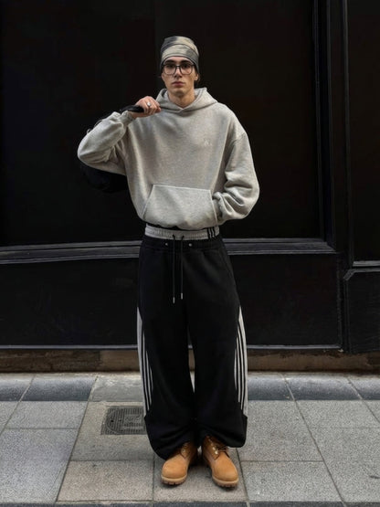 Wide-Leg Cotton Joggers with Side Stripe Panels