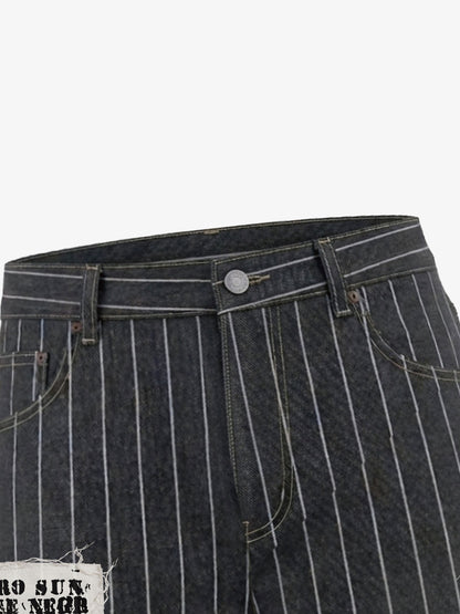 Vintage Pinstripe Patchwork Baggy Denim Set