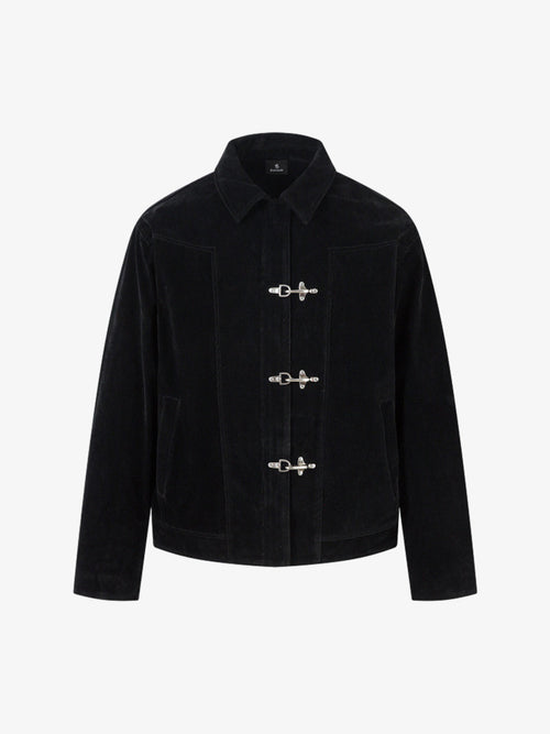 Retro Suede Bomber Jacket with Metal Button Lapel