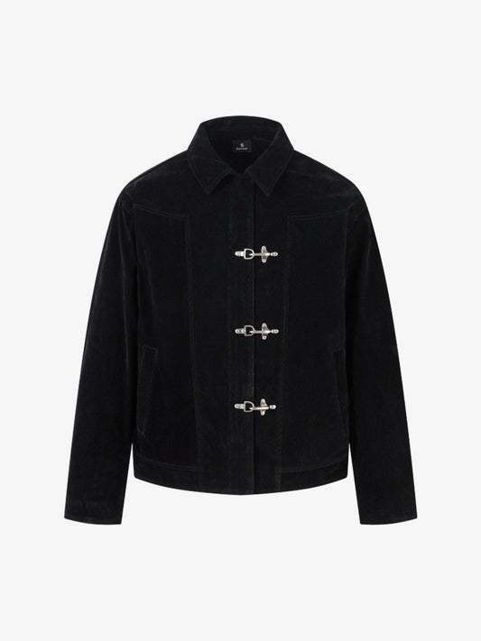 Revelse™ Retro Suede Bomber Jacket with Metal Button Lapel