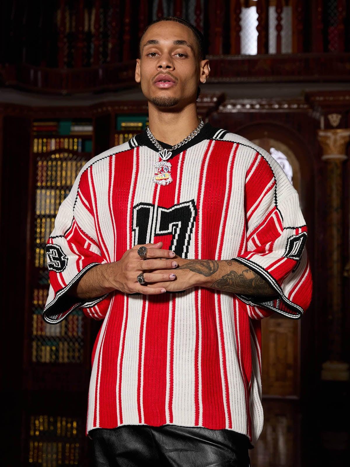 Revelse™ Vintage Striped Baseball Knit Sweater Red