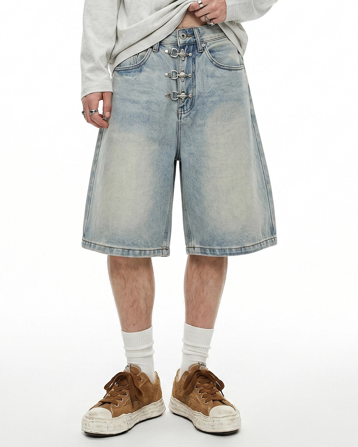Men's Denim Metal Buckle Baggy Jorts
