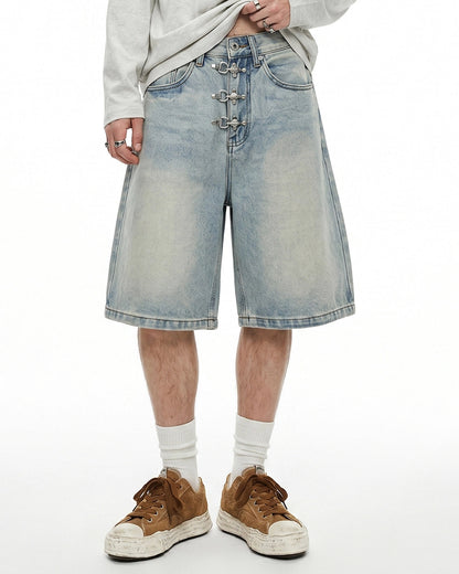 Men's Denim Metal Buckle Baggy Jorts