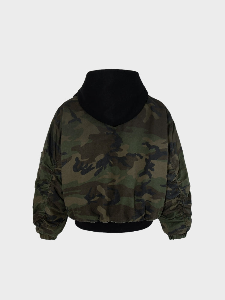 Camouflage Cotton Quilted Hooded Jacket
