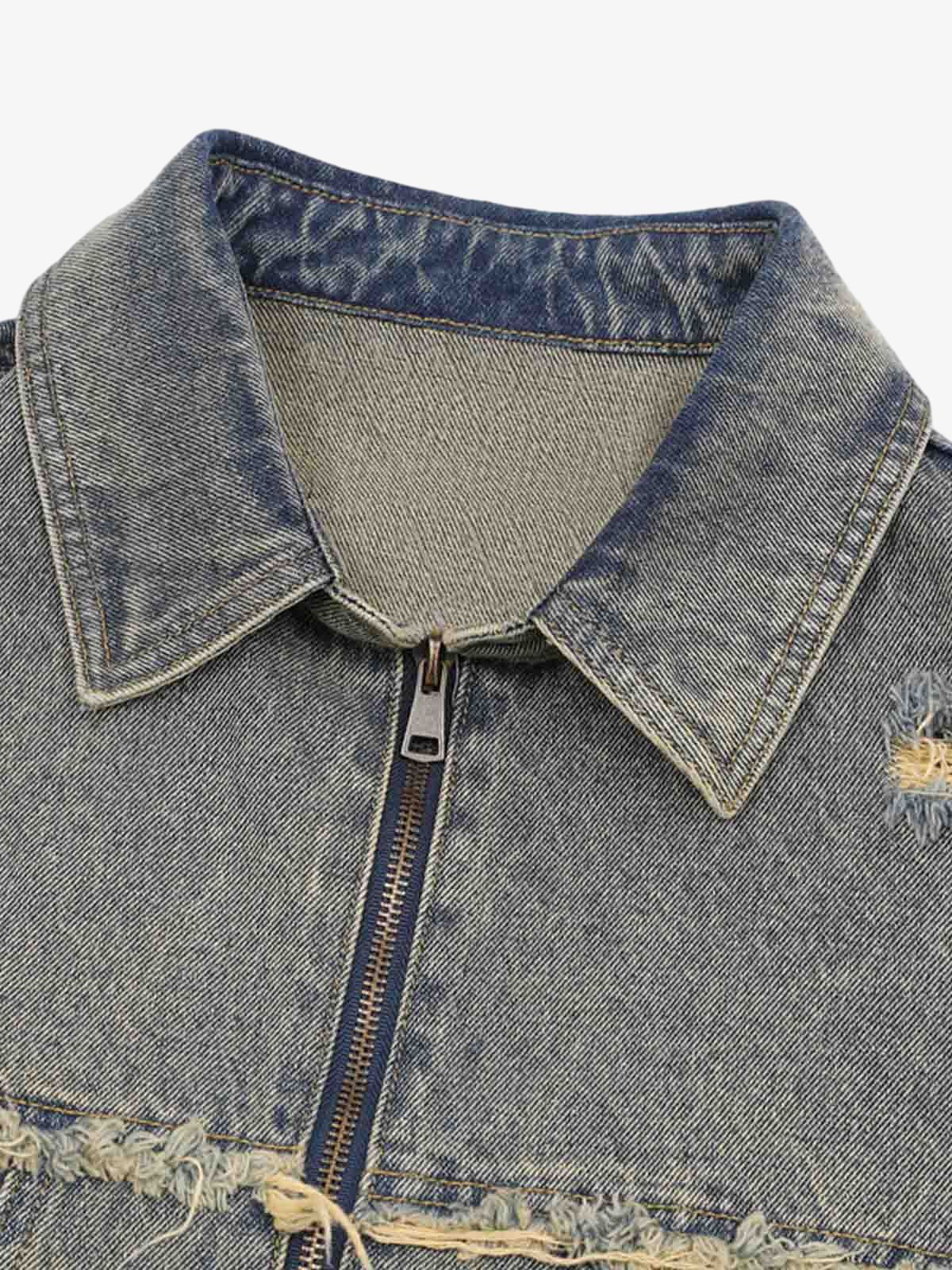Men's Ripped Distressed Denim Jacket and Pants Set