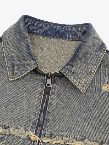 Men's Ripped Distressed Denim Jacket and Pants Set