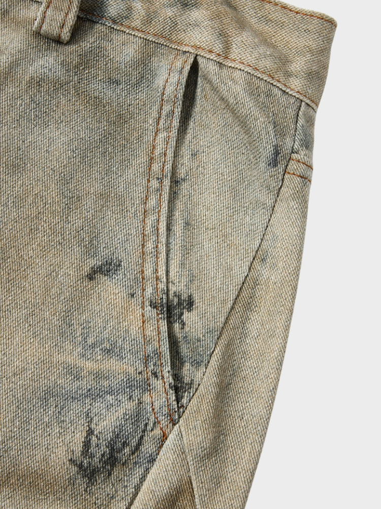 Cotton Washed Denim Capri Jorts Light Coffee