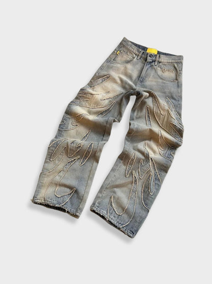 Unisex Loose-Fit Distressed Washed Denim Jeans Gray