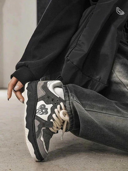 Angled view of camouflage street trainers highlighting the urban design