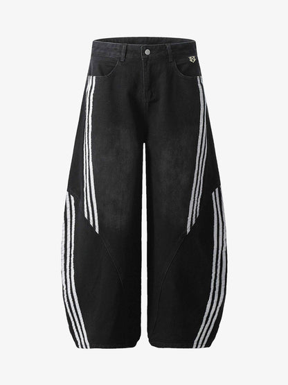 Contrast Stitching Barrel Leg Denim Jeans