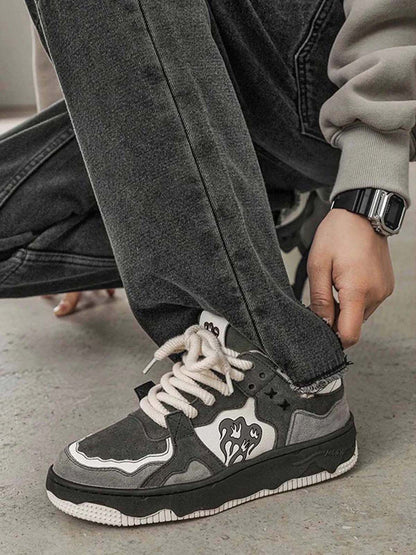 Detailed view of the durable sole on camouflage street trainers