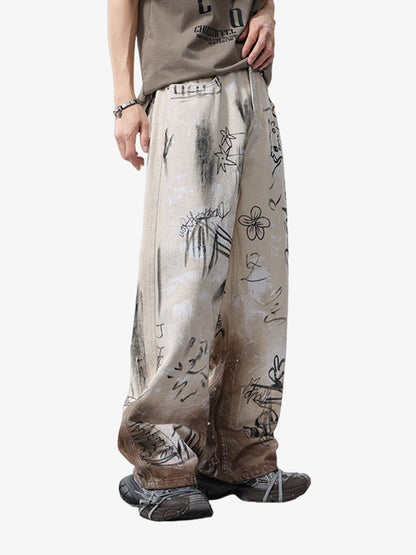 Elasticated waistband on relaxed-fit baggy jeans