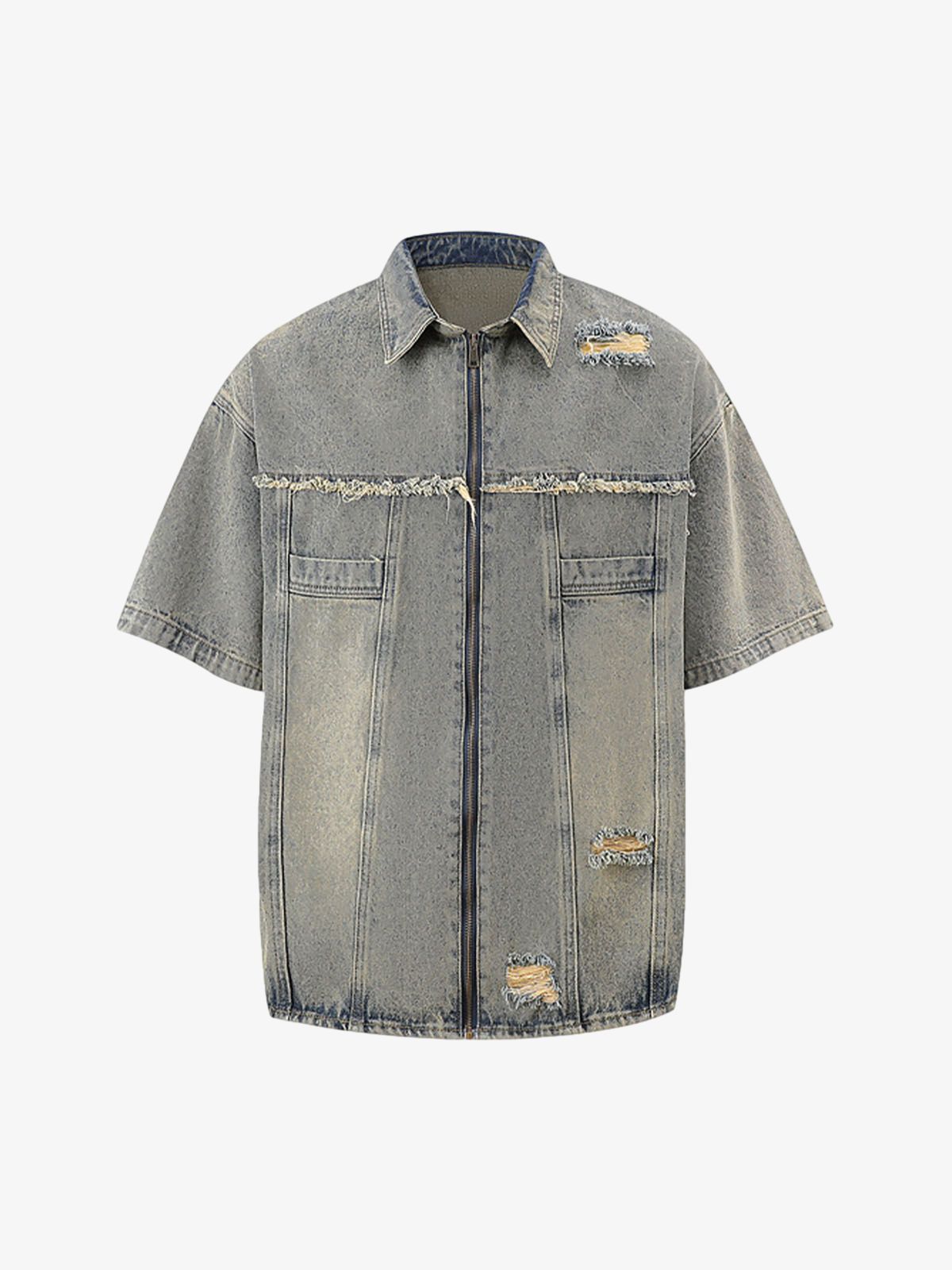 Men's Ripped Distressed Denim Jacket and Pants Set
