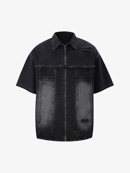 Men's Ripped Distressed Denim Jacket and Pants Set