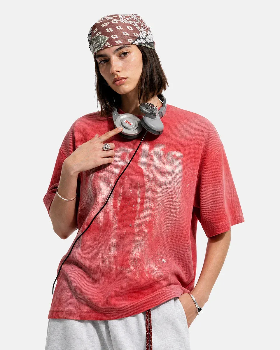 Grunge Graphic Waffle Knit T-Shirt