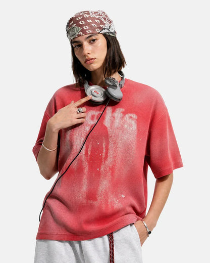 Grunge Graphic Waffle Knit T-Shirt