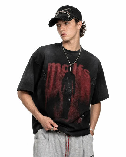Grunge Graphic Waffle Knit T-Shirt