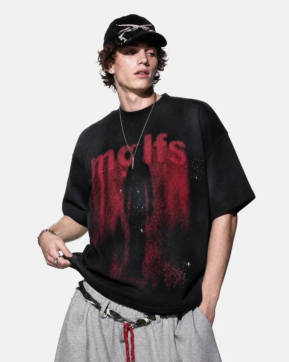 Grunge Graphic Waffle Knit T-Shirt