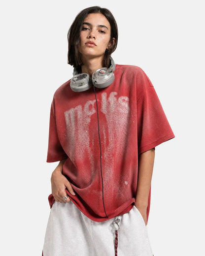 Grunge Graphic Waffle Knit T-Shirt