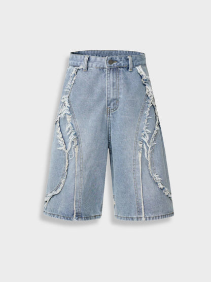 Distressed Embroidered Denim Jorts