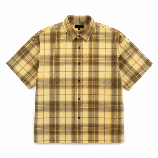 Men's Short Sleeve Checkered Polyester Shirt Yellow