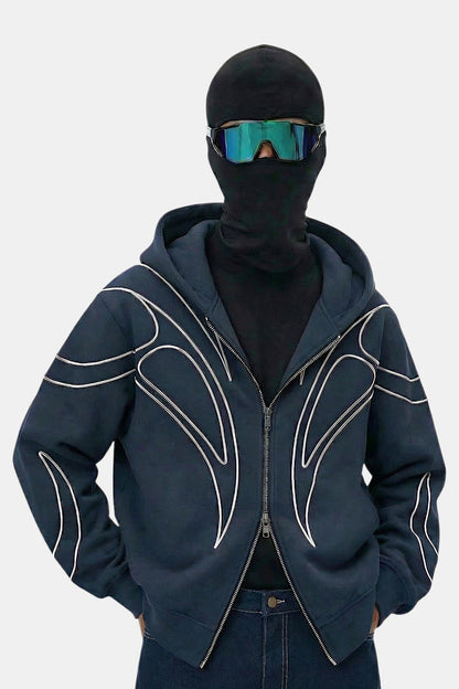Y2K cyber sweatshirt displayed on a model