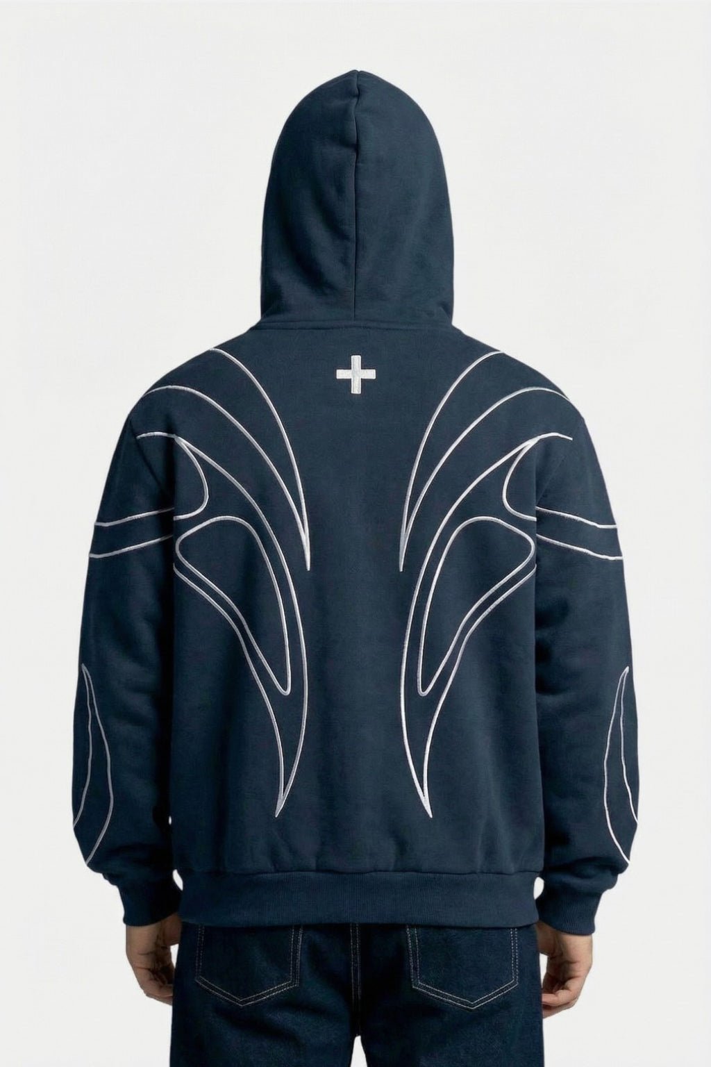 Y2K cyber sweatshirt styled with casual streetwear