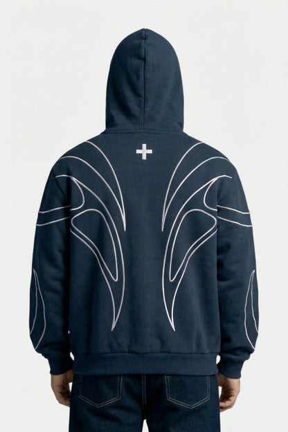 Y2K cyber sweatshirt styled with casual streetwear