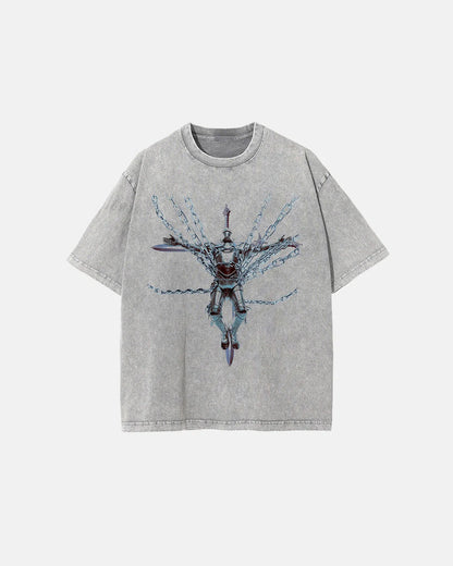 Oversized Acid Wash Graphic T-Shirt in Grey Cotton