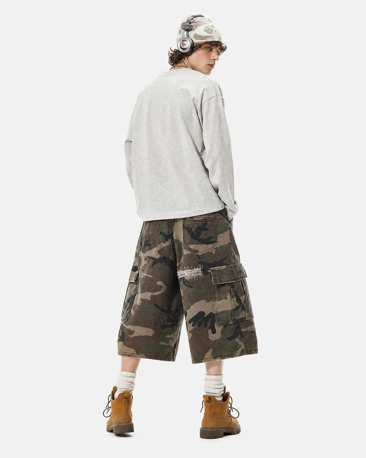 Camouflage cargo shorts styled for a casual everyday outfit
